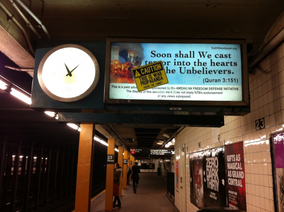 activists culture jam anti-Muslim ads in NYC subways