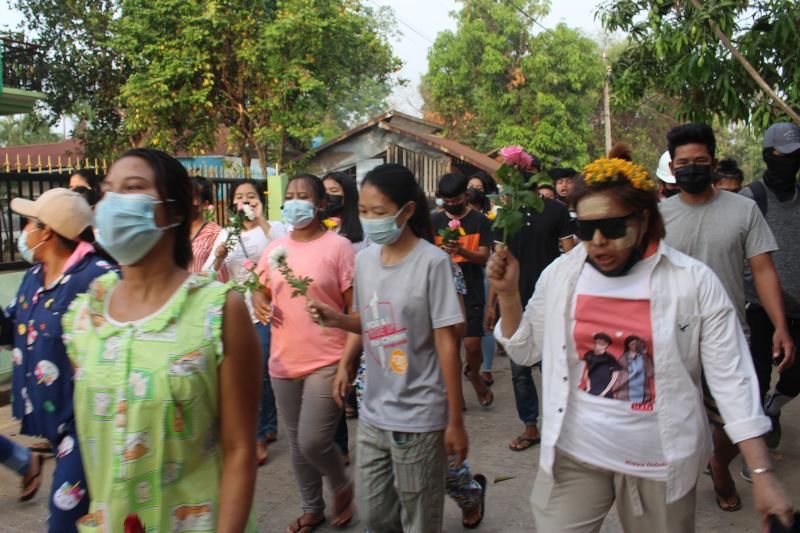 Demonstrators hold “flower strikes” across the restive country
