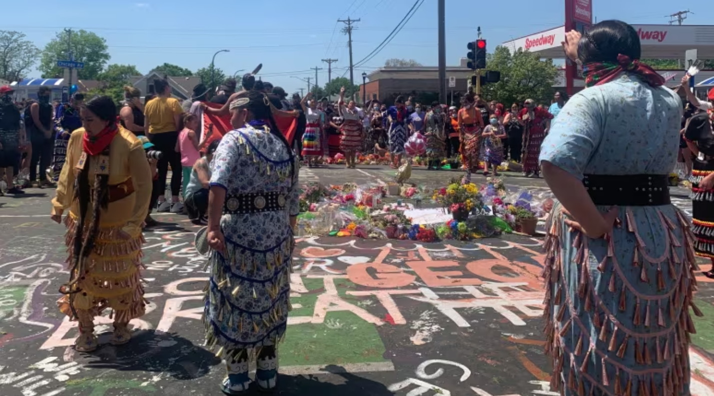 Jingle dress dancers honour George Floyd at site where he was killed