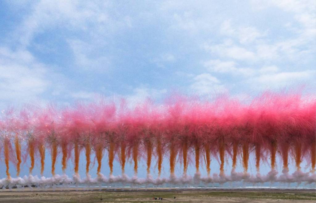 When the Sky Blooms With Sakura—the first daytime fireworks in the sky above Yotuskura Beach in Iwaki City