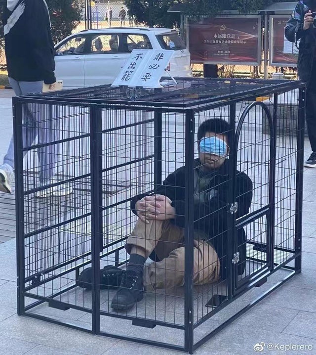 Performance Art “Not to Leave the Cage Unless You Have to” in Beijing Film Academy